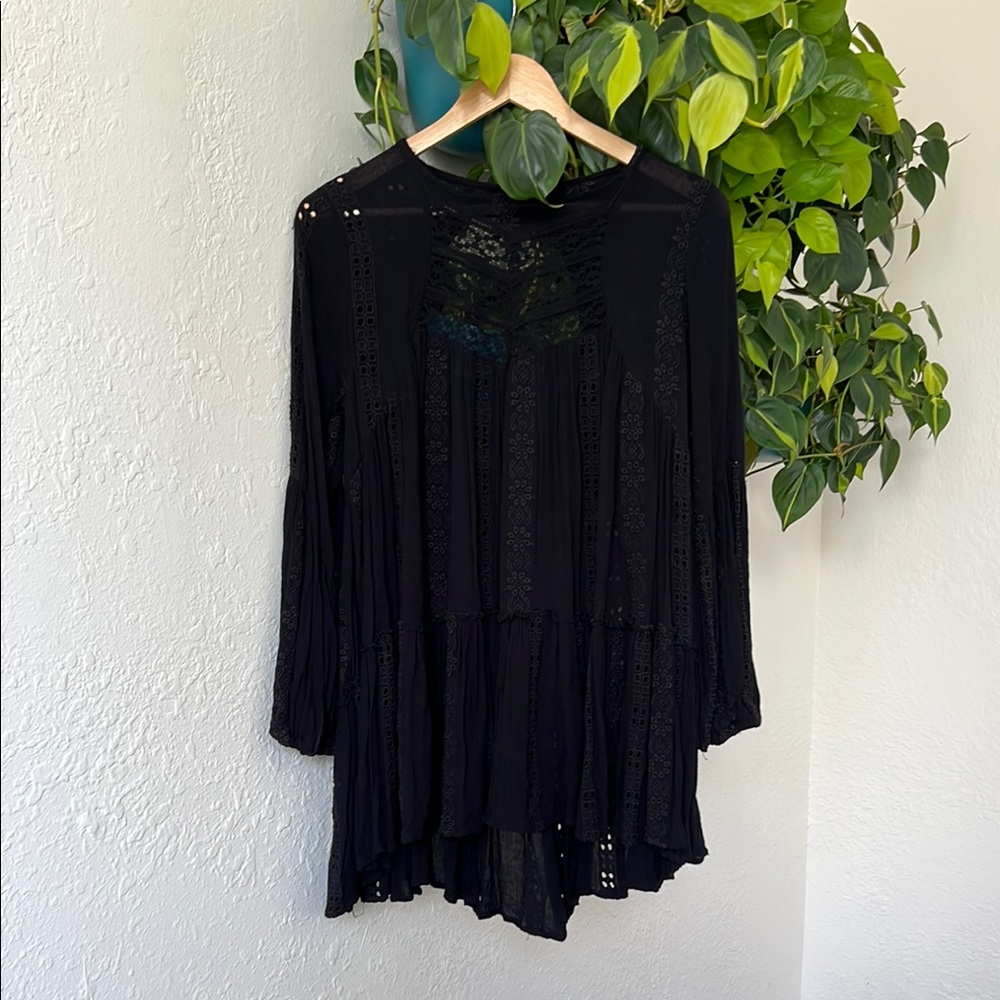 Free People Black Embroidered Top